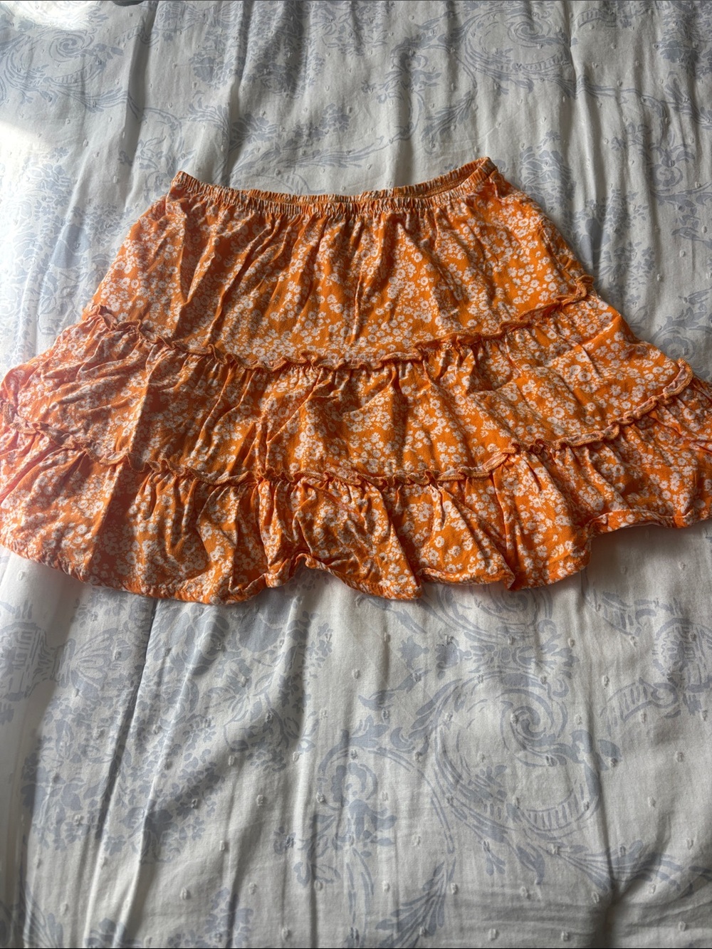 Girls Orange Floral Tiered Ruffle Skirt